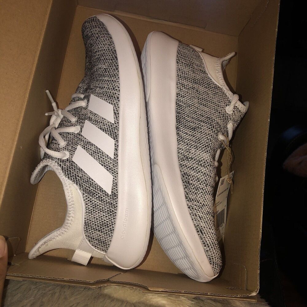 New adidas Women Ladies Sz 6 Cloud foam Pure Running Shoe, White/White/Black - Picture 1 of 8